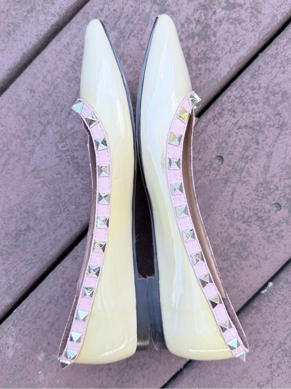Valentino Garavani Rockstud Patent Leather Pointed Toe Ballet Flats EU 40 Nude - Picture 6 of 13